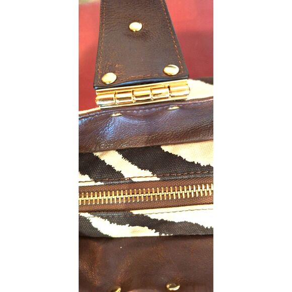 Michael Kors Zebra Print Canvas Leather Trim & Gold Tone Hinged Shoulder Straps - Picture 9 of 10